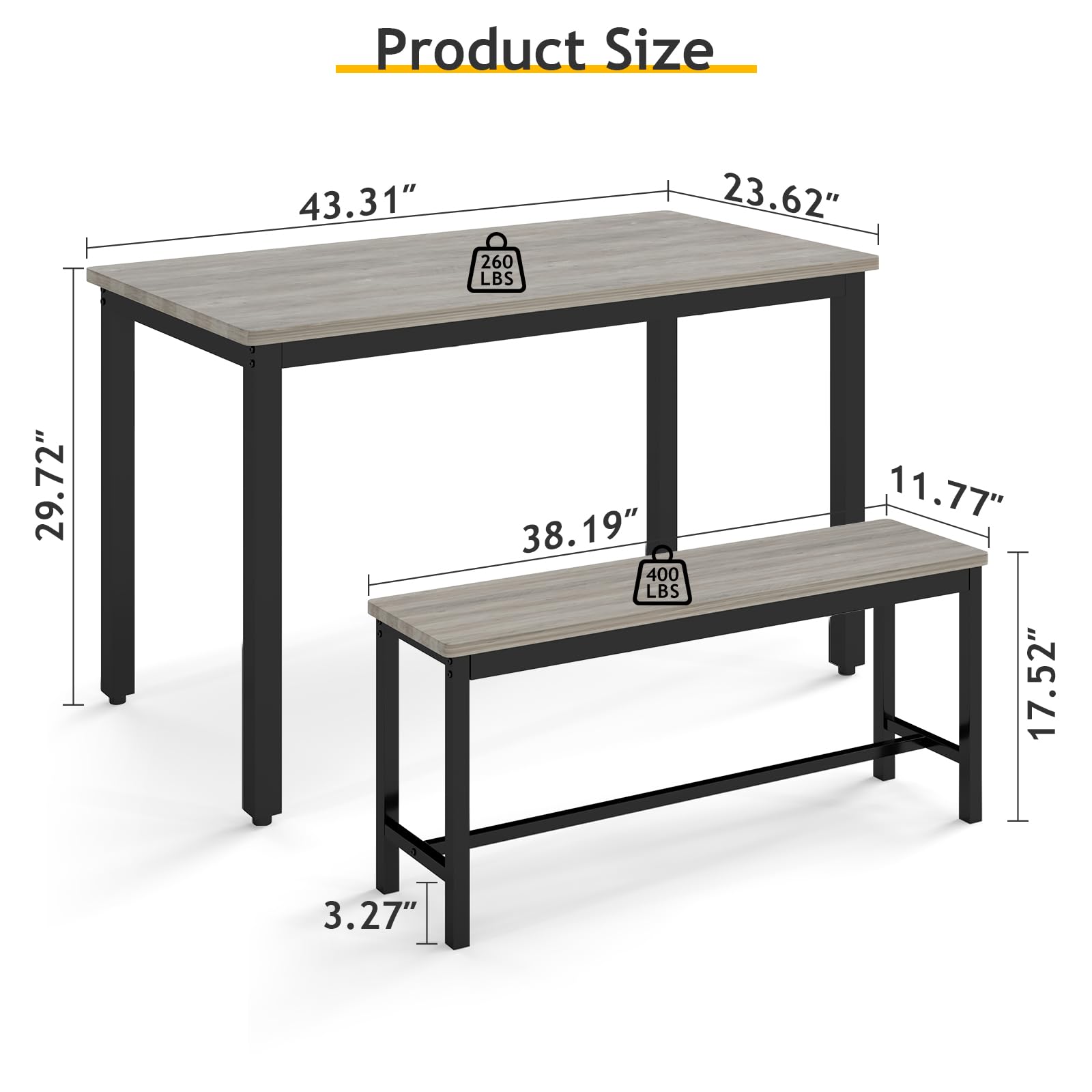 Dining Table Set for 4 with 2 Benches