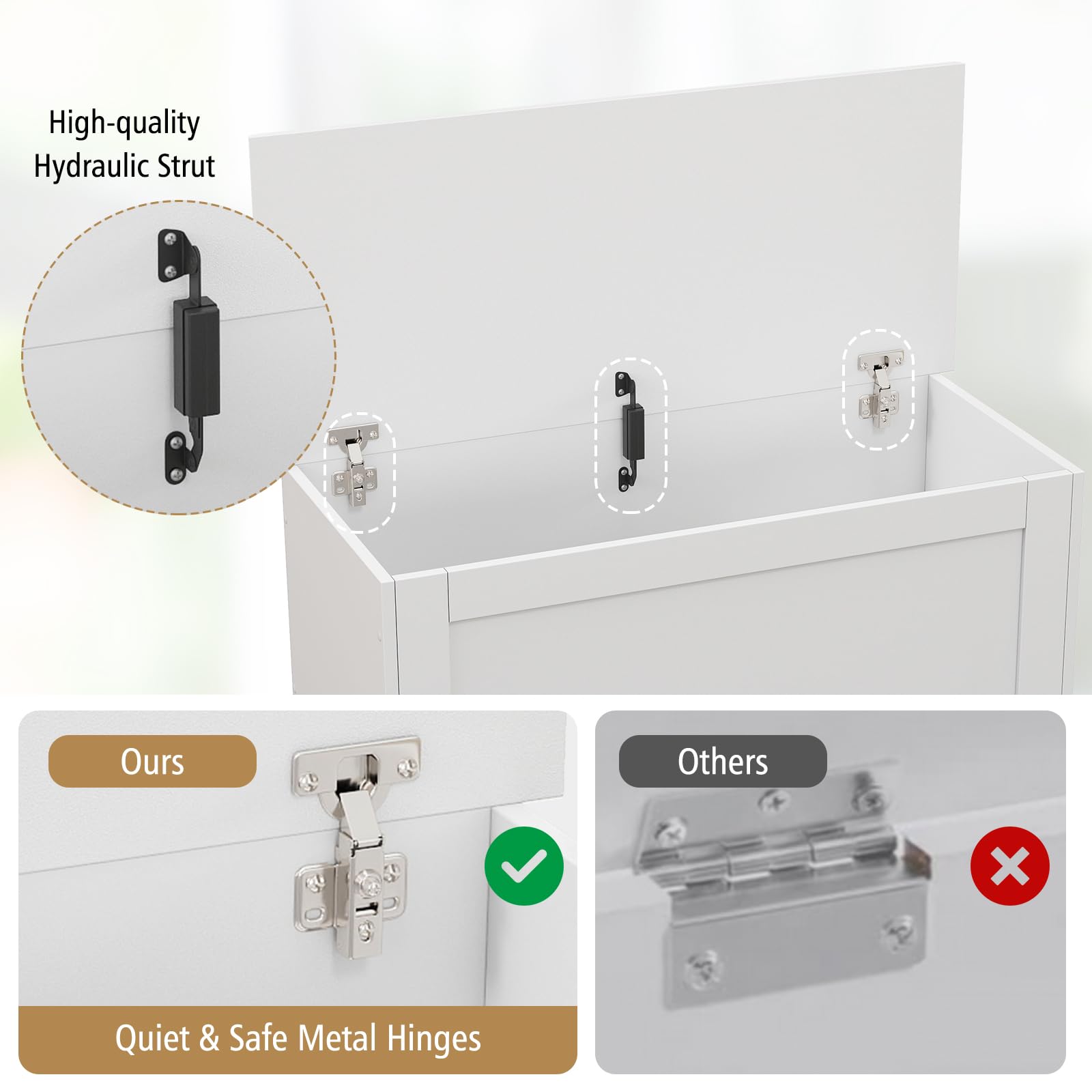 LOKO 35.5” Storage Chest, Lift Top Storage Box with Metal Hinges, Wooden Storage Bench with Safety Hydraulic Strut, Large Modern Storage Trunk for Living Room, Bedroom, Entryway (White)