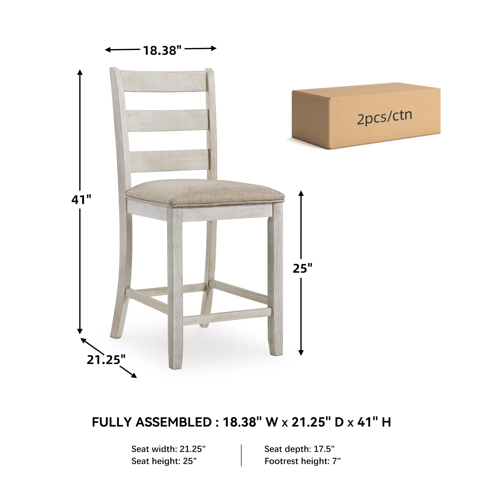 Farmhouse Ladder-Back Counter-Height Bar Stools, Set of 2