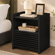 Black Fluted Nightstand with Drawer