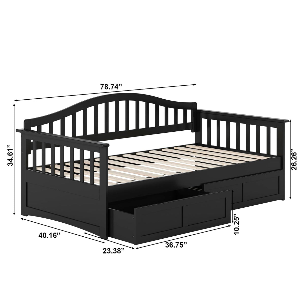 AFI, Mission Twin Wood Daybed with Storage Drawers, Black
