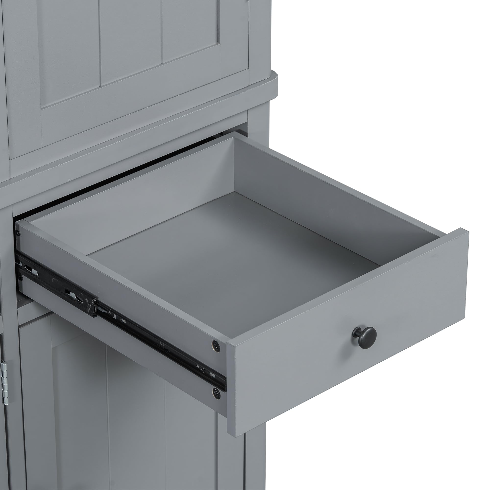 Merax 74.8'' Tall Kitchen Pantry Storage Cabinet with 6 Doors, 3 Drawers and Adjustable Shelves, Freestanding Large Cupboard & Pull-Out Trays for Kitchen, Dining Room, Living Room, Gray