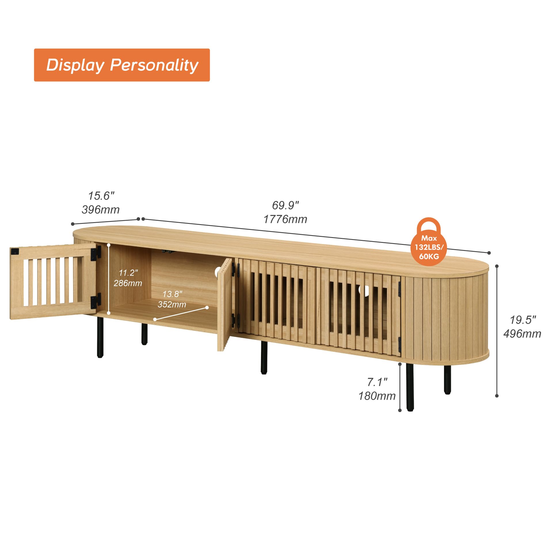 Fluted TV Stand for 75-Inch TVs with Storage