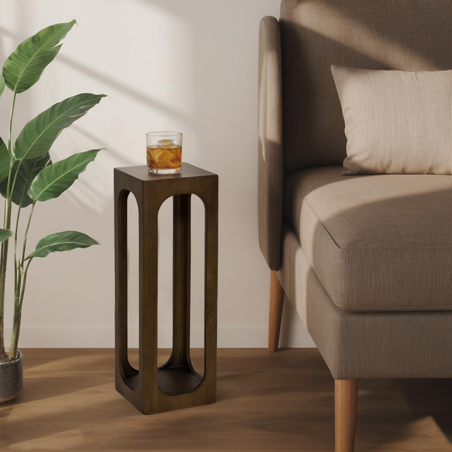 COVLON Drink Table, Soild Wood Small Space Side Table, Decorative End Table for Living Room,Badroom or Entryway Decoration, Natural Wood, Brown