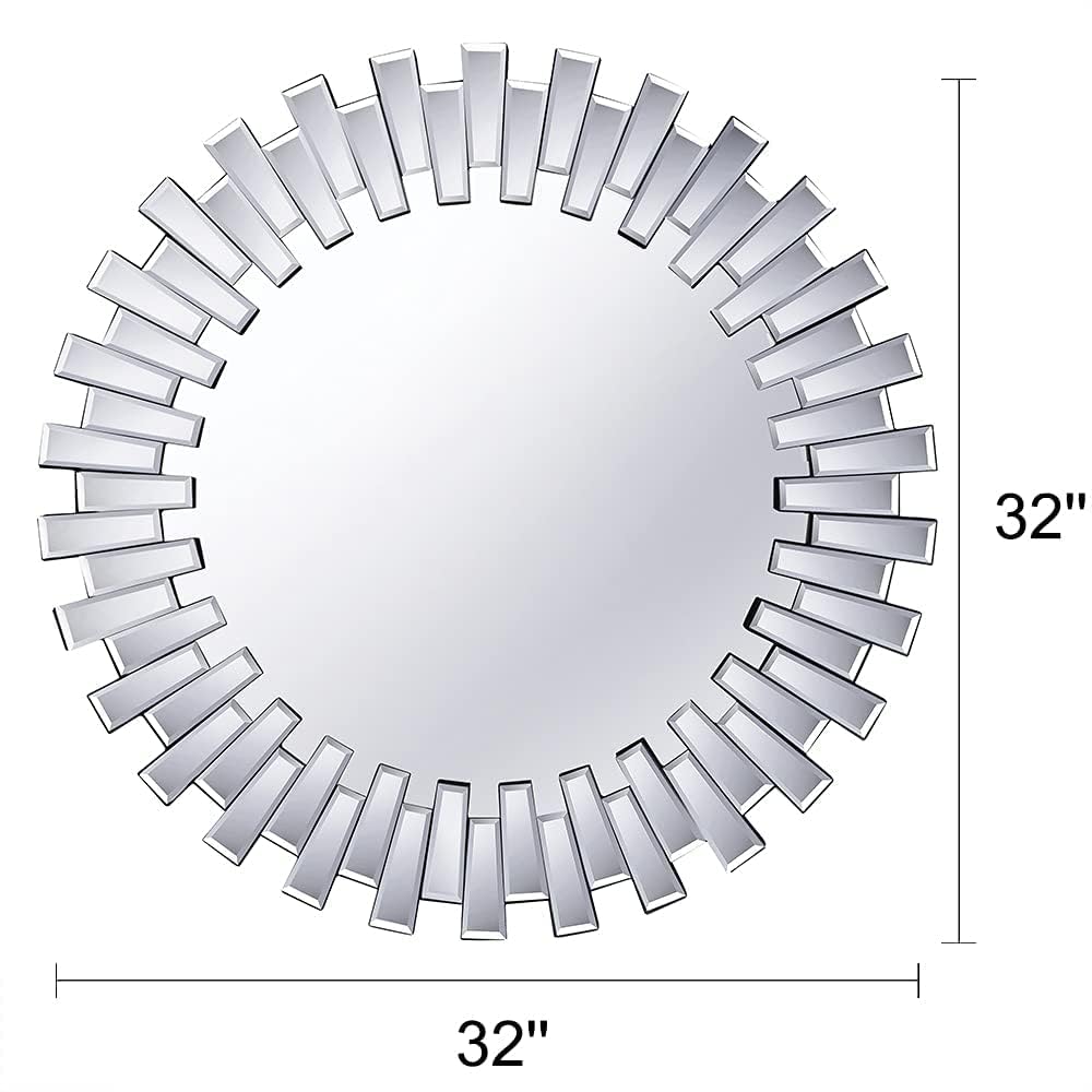 Round Sunburst Wall Mirror with Beveled Glass Frame