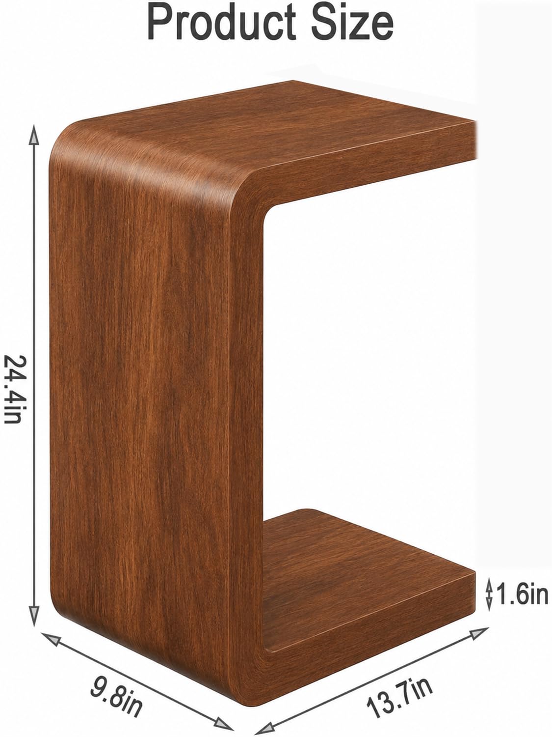 Walnut C-Shaped Wood End Table