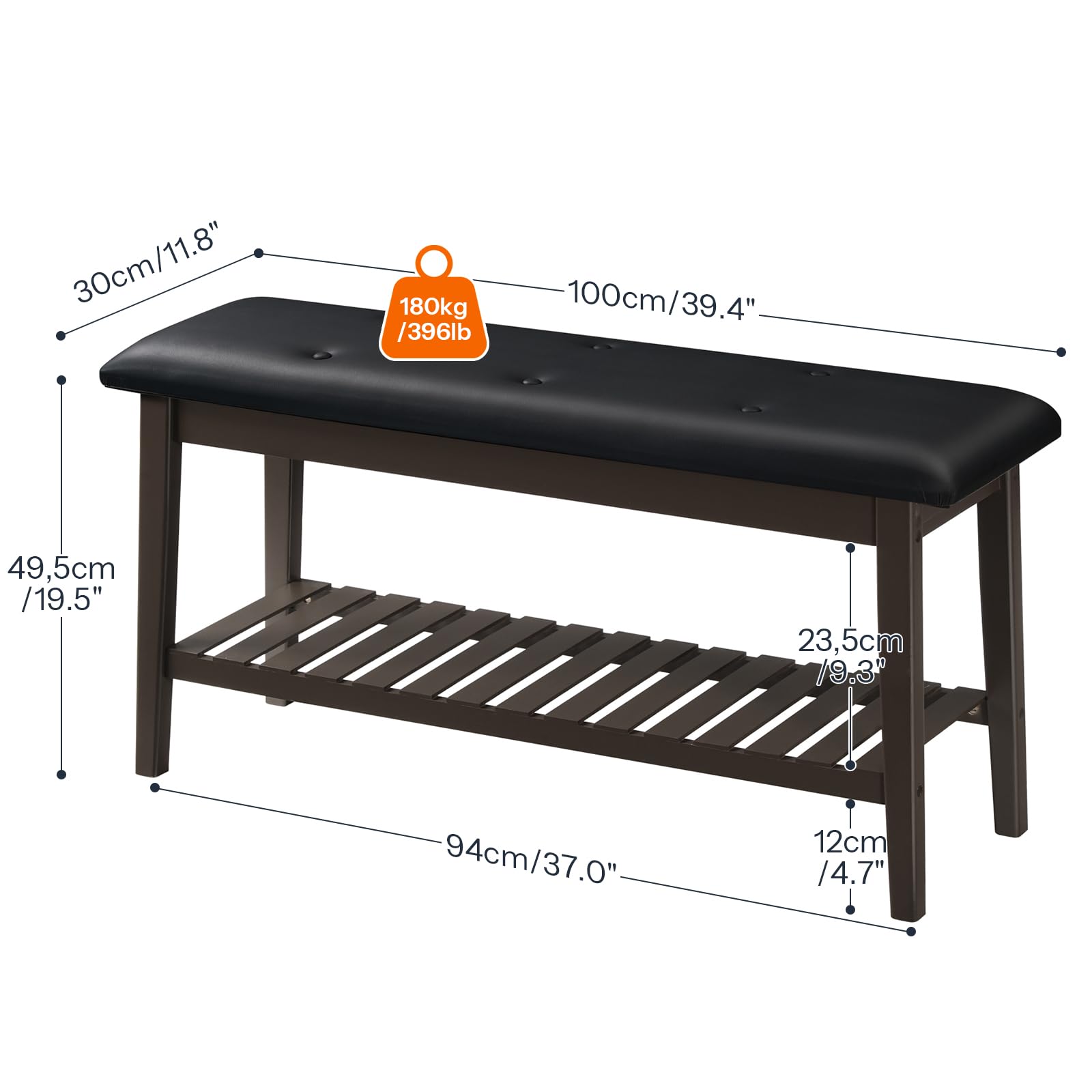 HOOBRO Dining Bench, Bamboo Dining Room Bench, 2-Tier Entryway Bench with PU Leather Upholstered Seat, Kitchen Bench for Living Room, Hallway, Entryway, Bedroom, Kitchen, Brown and Black CB70HX01