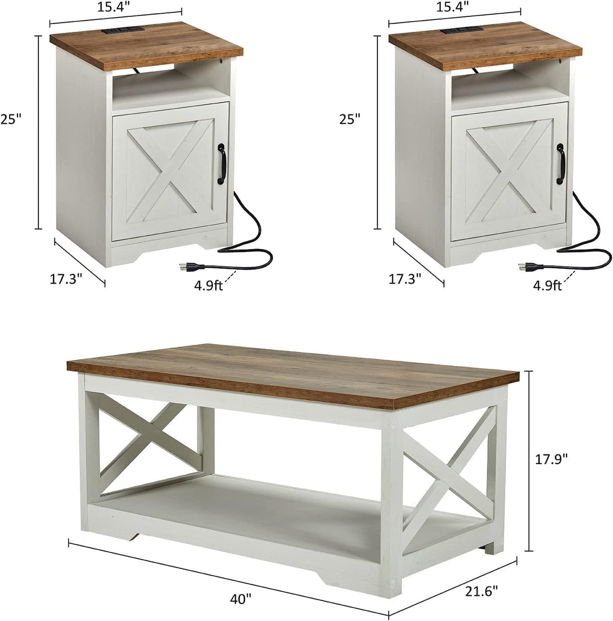 Farmhouse Fireplace Living Room Table Set