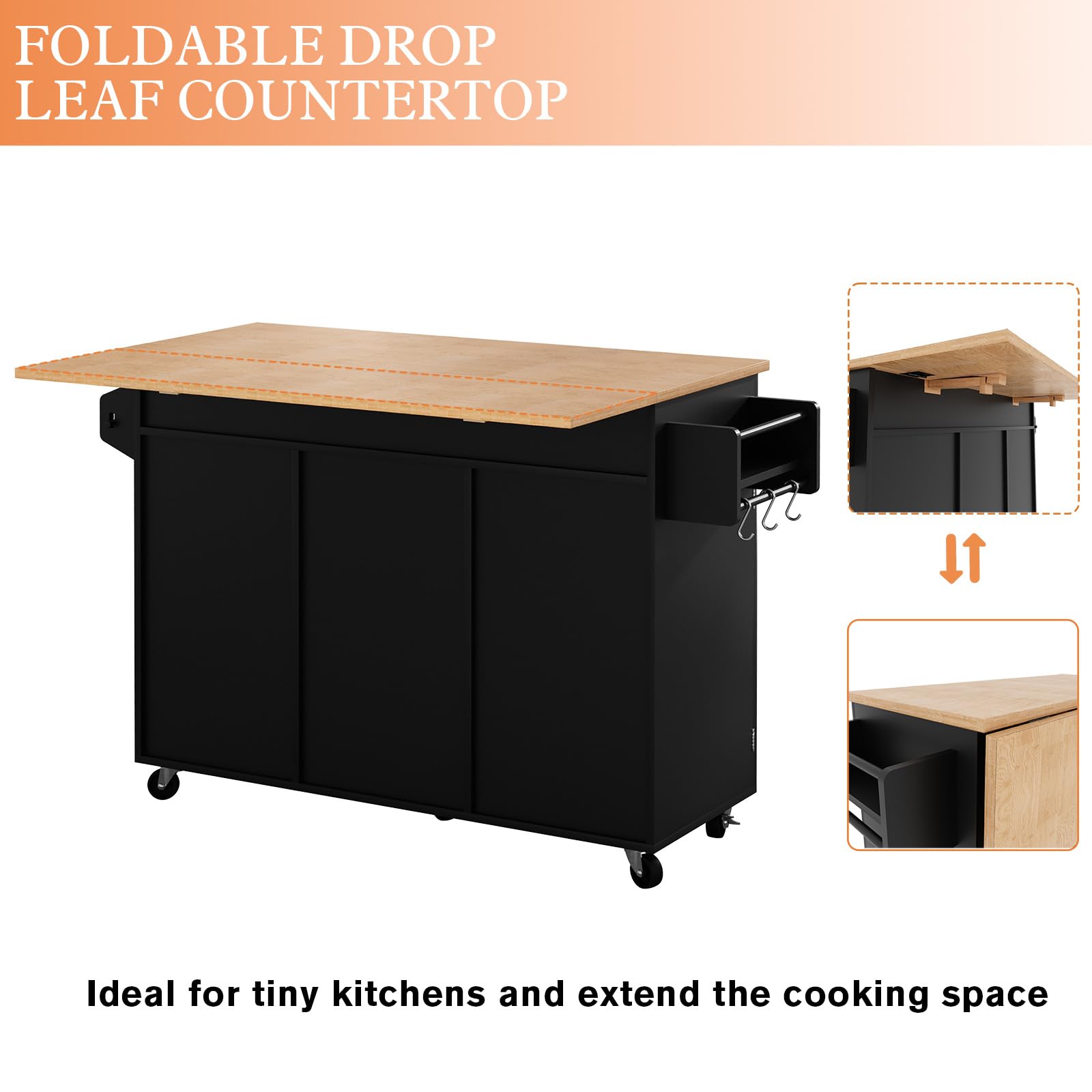Rolling Kitchen Island with Drop Leaf