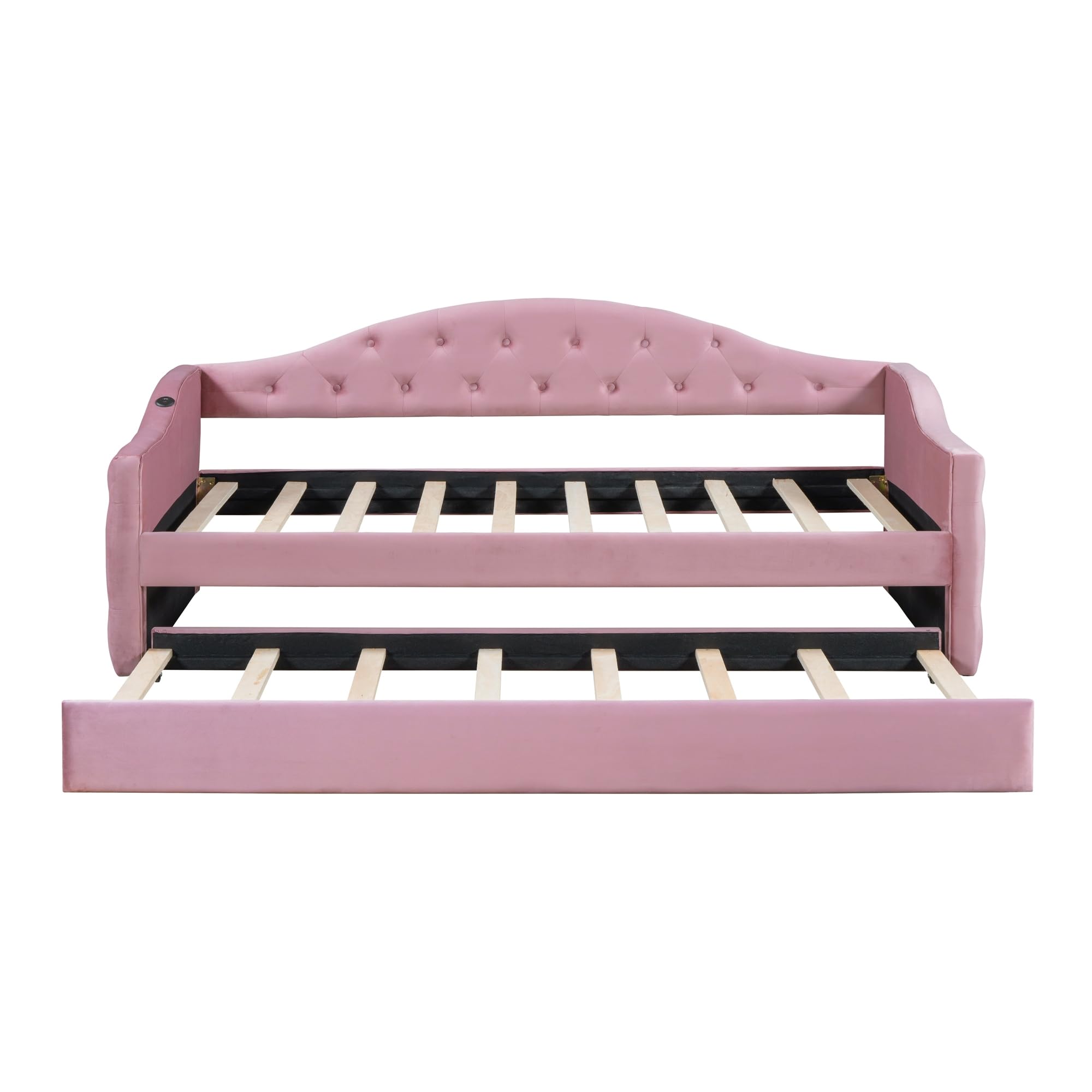 Velvet Tufted Daybed with Trundle & USB Charging