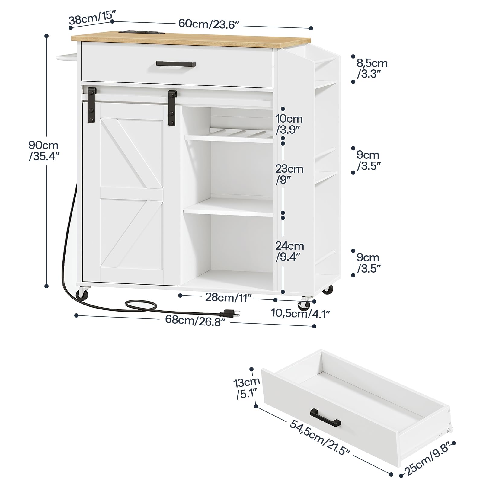 Rolling Kitchen Island with Power Outlet