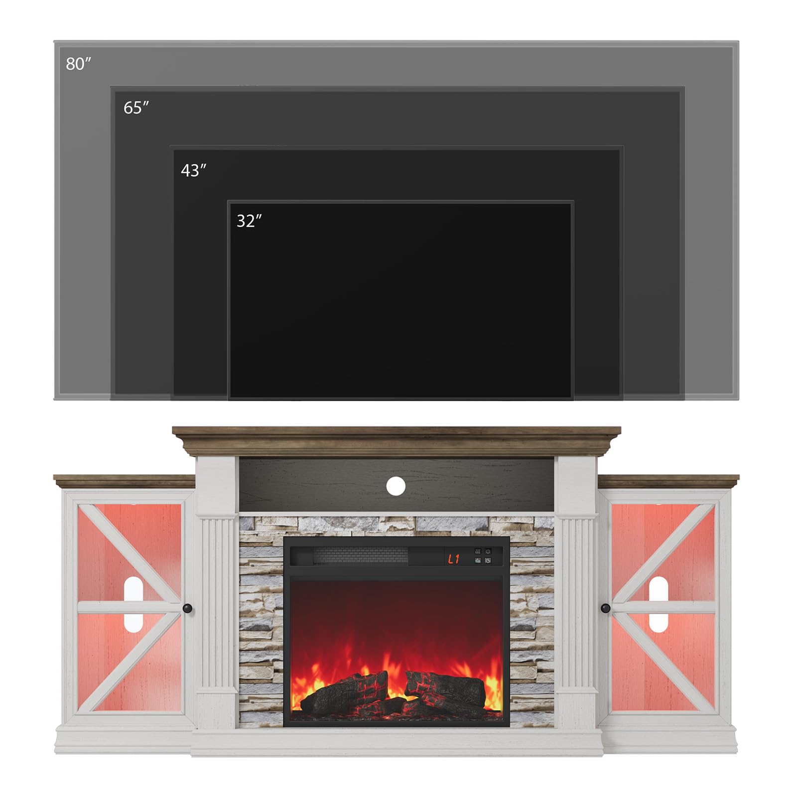 70" Electric Fireplace TV Stand with Glass Barn Doors