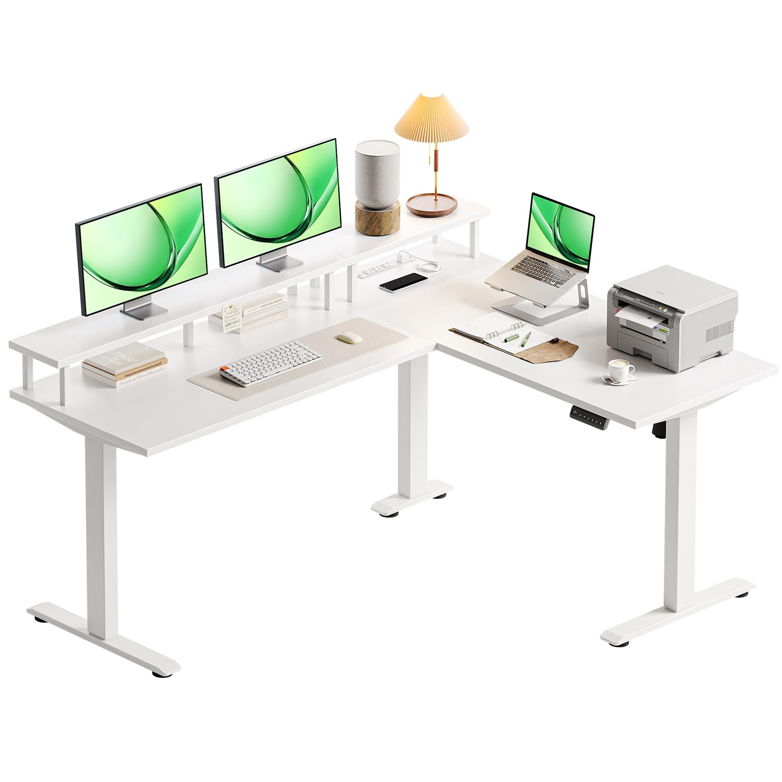 L-Shaped Electric Standing Desk with Power Outlets