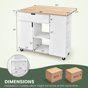 LOKO Kitchen Island with Drop Leaf, Rolling Kitchen Storage Cart with Drawer, Cabinet, 6 Open Shelves, Spice Rack & Towel Bar, Rolling Kitchen Island with Storage & Lockable Wheels (White)