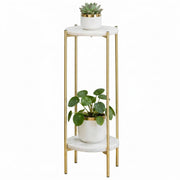 ALPOME Gold Plant Stand Indoor Tall - 2 Tier White Marble Top Side Table, 29.5 Inch Modern Round Metal End Table for Living Room Corner, Small Bedside Tables for Entryway & Bedroom (11x11, Gold)