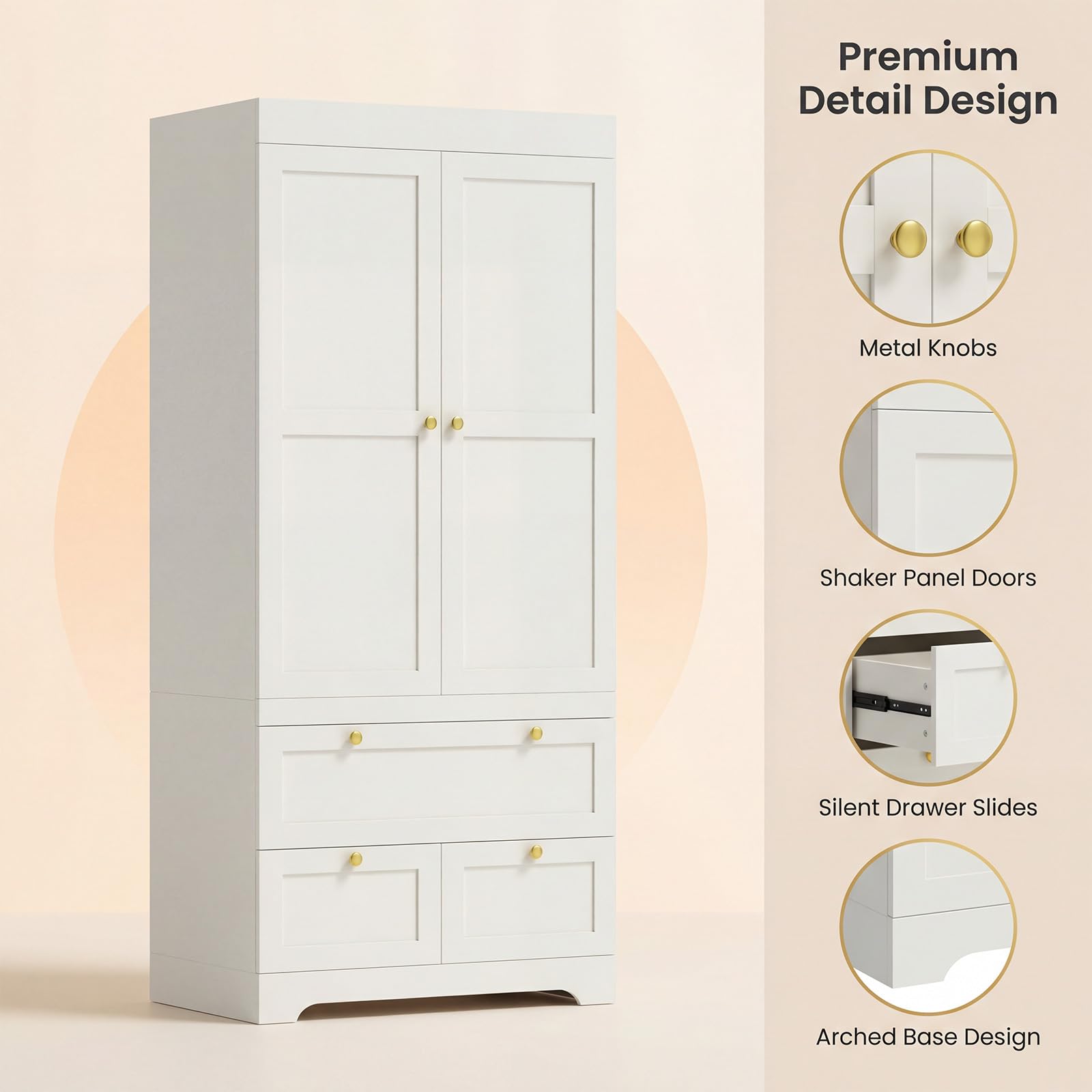 2-Door Wardrobe Closet with Drawers & Hanging Rod