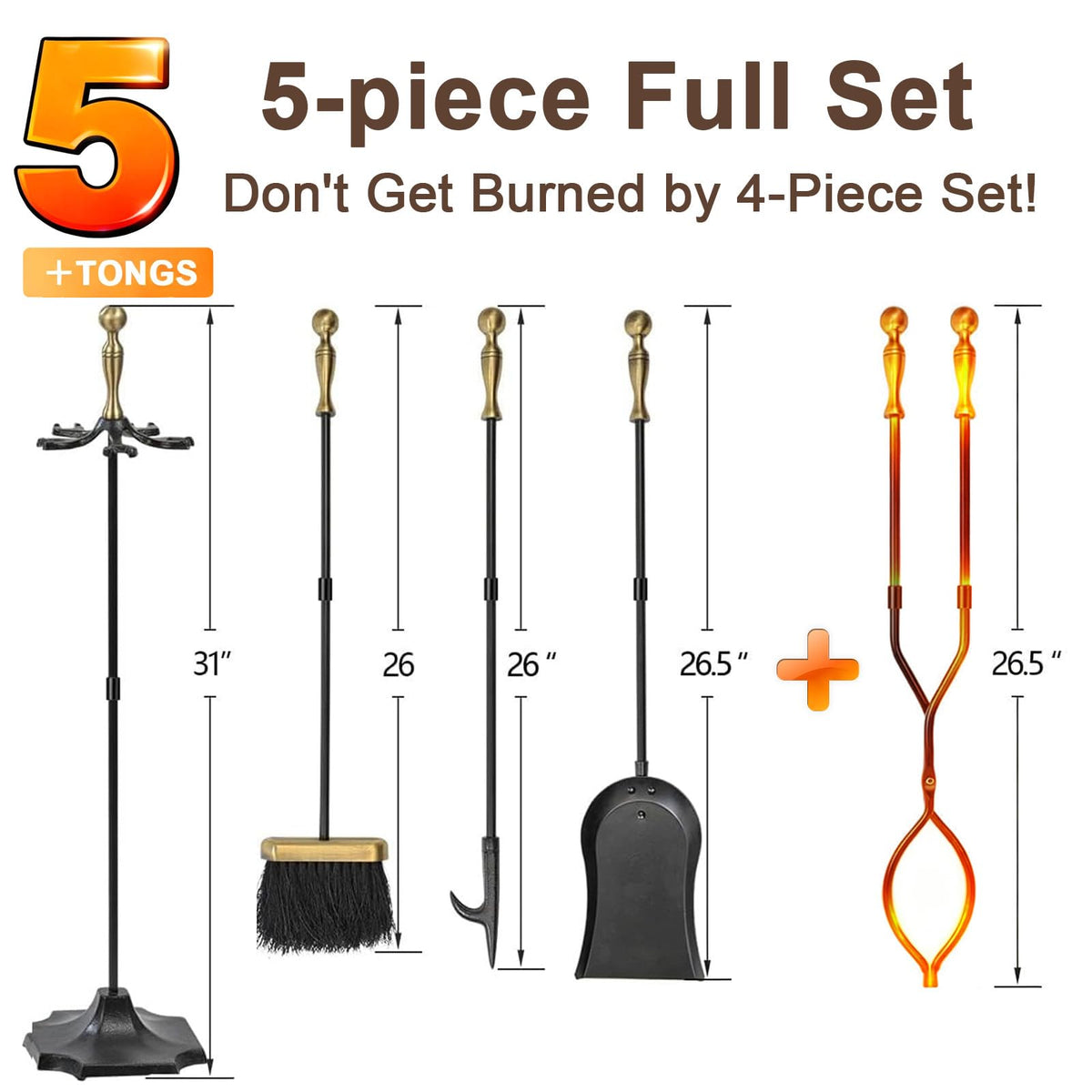Brass Handle Fireplace Tool Set