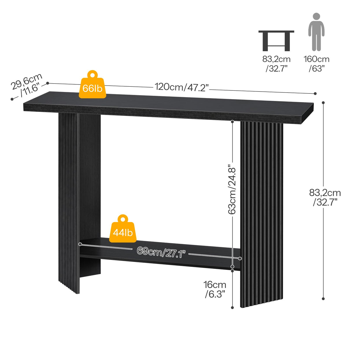 Black Fluted Console Table