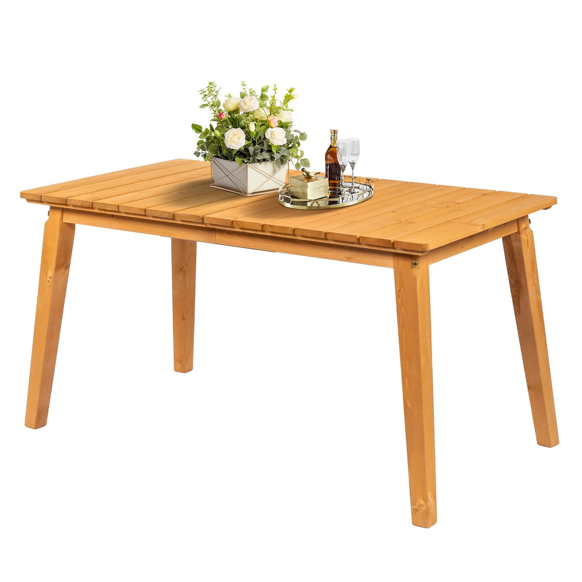 VINGLI Rectangular Outdoor Dining Table, Solid Cedar Wood Patio Table for 4-6 People, Waterproof Garden Table for Yard, Deck, Poolside (Teak)