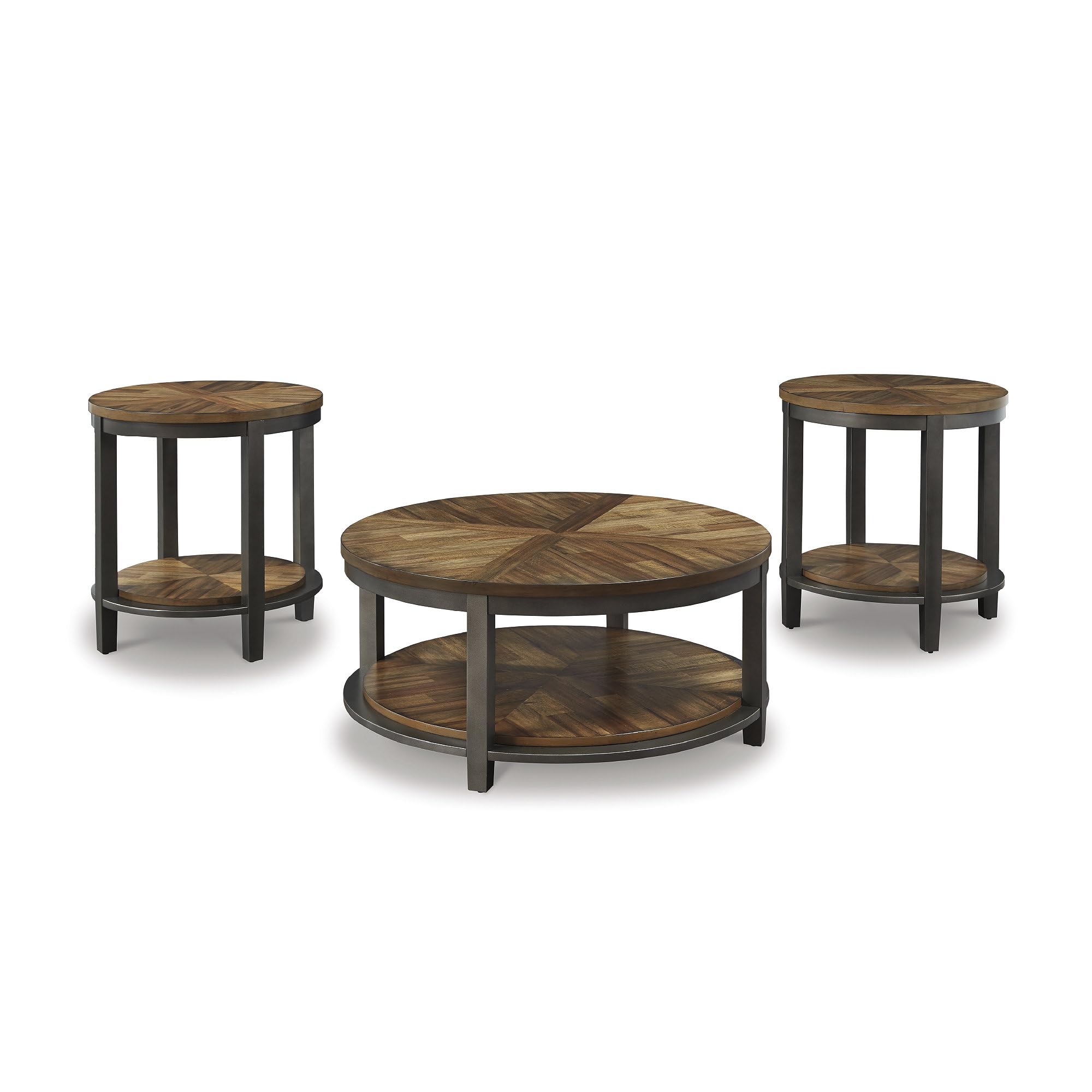 Rustic Round 3-Piece Table Set – Coffee Table & 2 End Tables