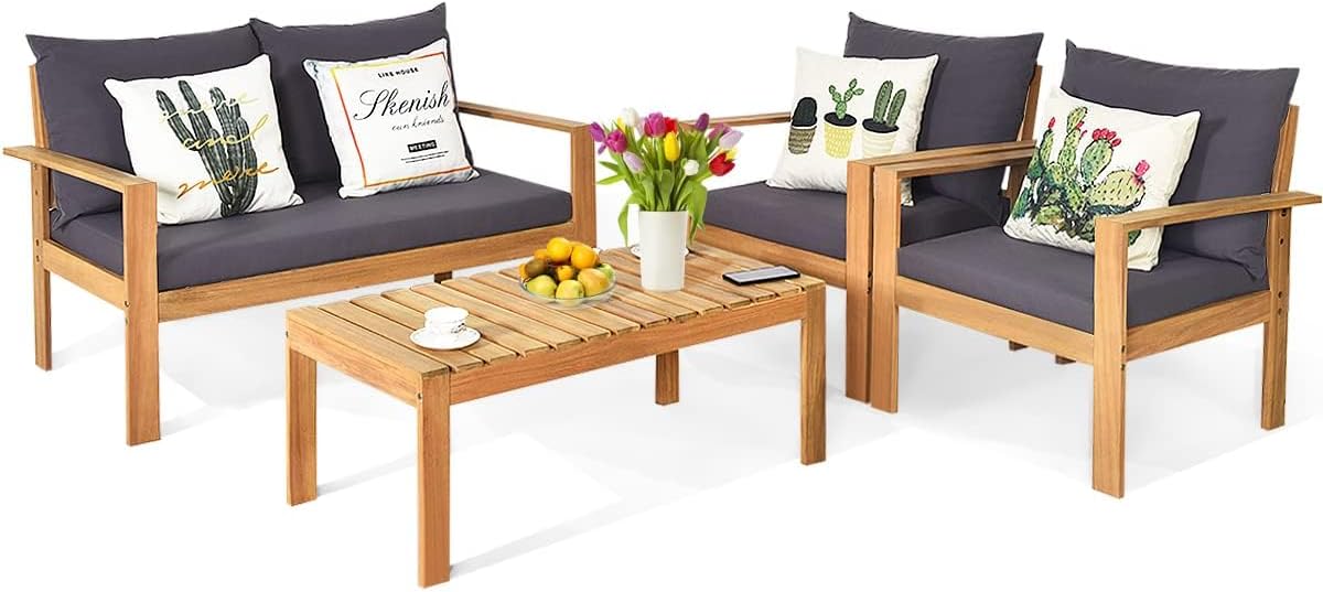 4-Piece Acacia Wood Patio Conversation Set