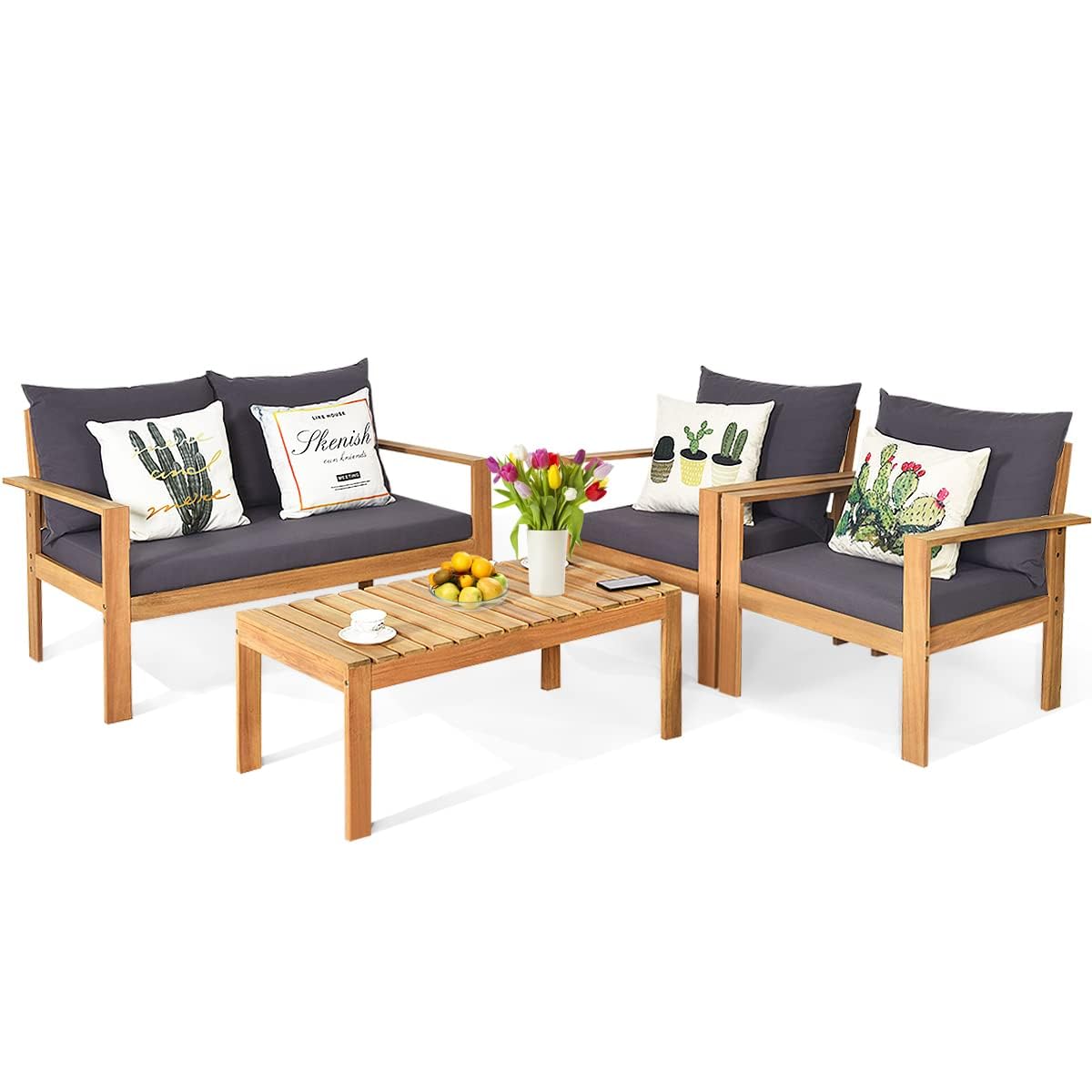 4-Piece Acacia Wood Patio Conversation Set