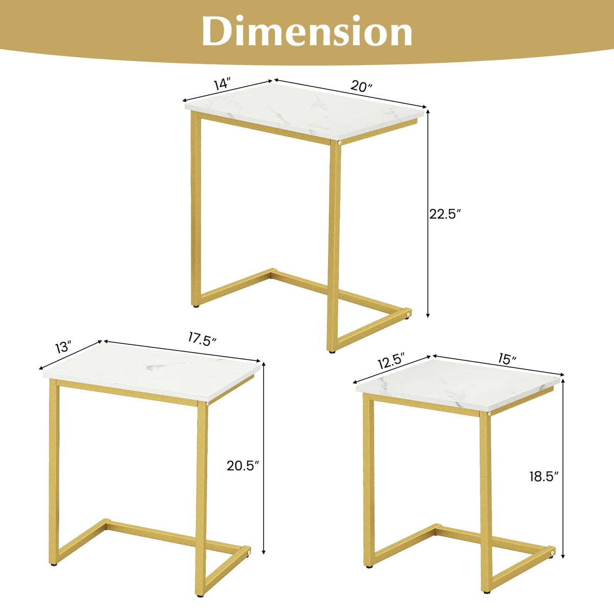 C-Shaped Nesting Tables, Set of 3
