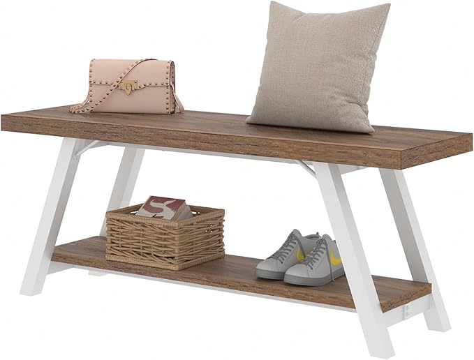 Storage Bench with Shoe Rack, 47" Entryway Bench