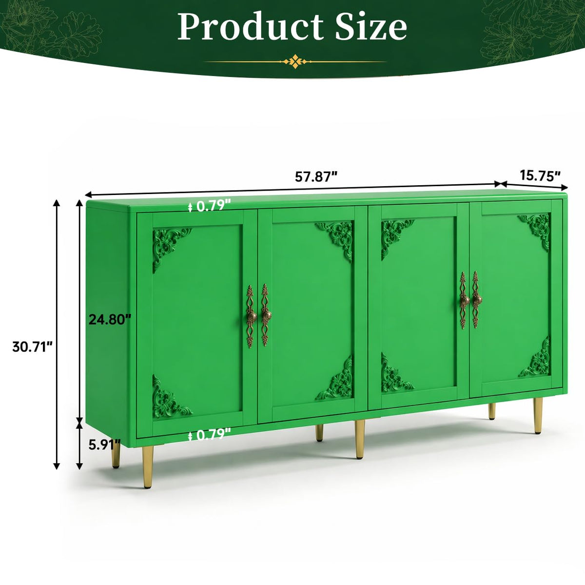 AUN Green Metal Cabinet, Sideboard Buffet Cabinet, TV Stand Cabinet