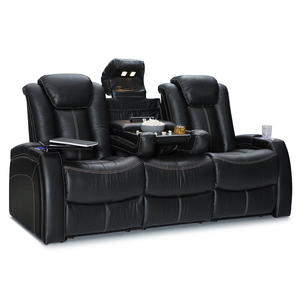 Seatcraft Republic Home Theater Seating Black Sofa with Fold Down Table