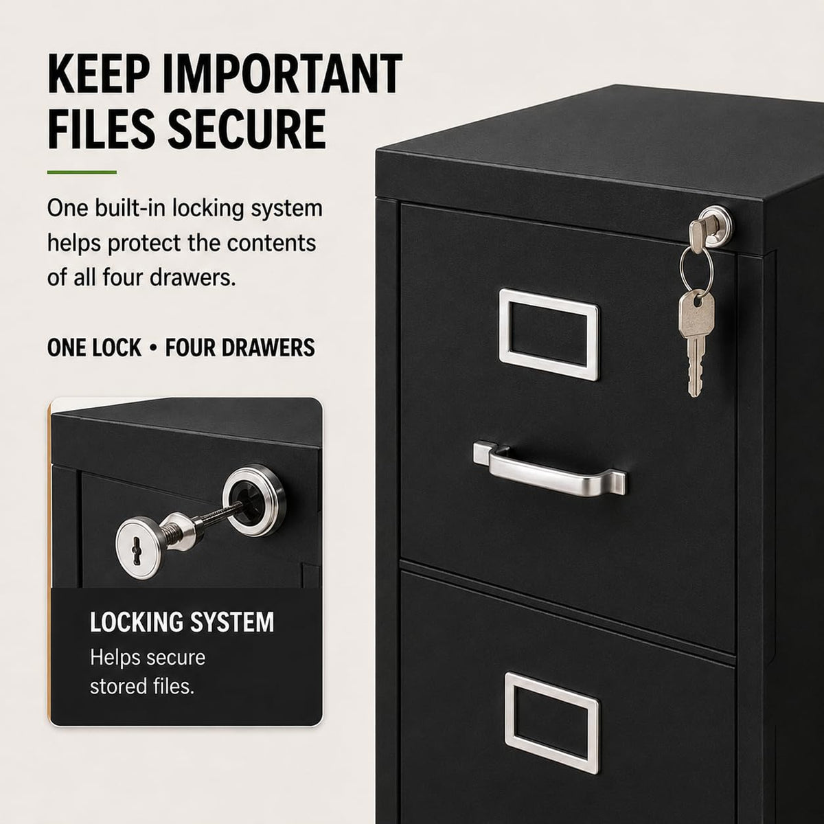 4-Drawer Locking Metal File Cabinet