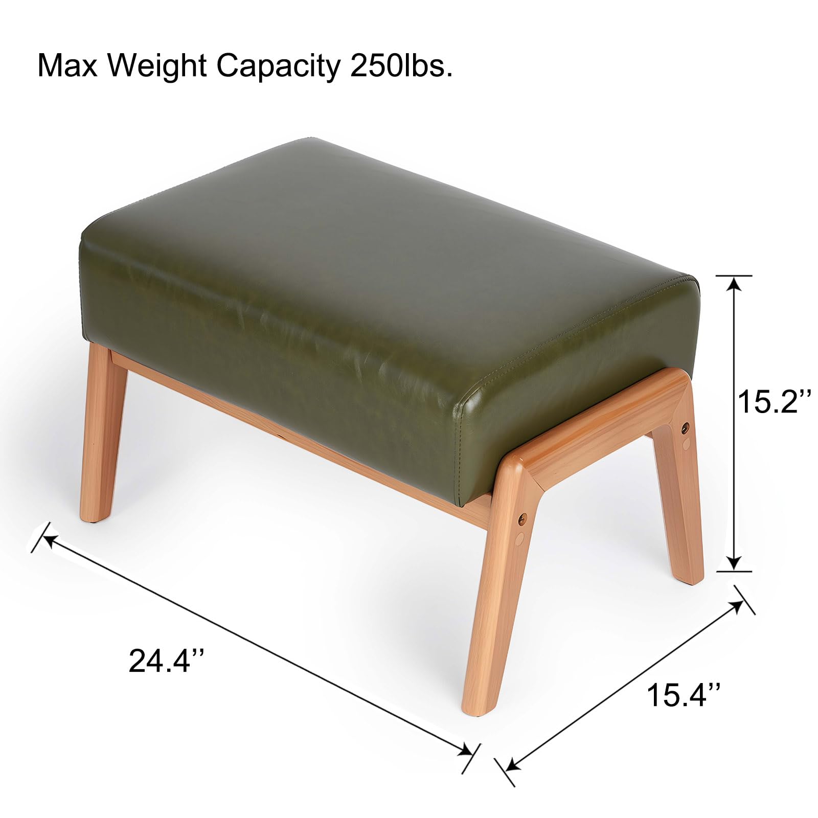 ACONUP Modern Ottoman Foot Stool, Faux Leather Accent Sofa Footrest with Walnut Rubber Wood Frame, Ottoman Bench for Living Room Entryway Bedroom Sofa Seat, Hunter Green