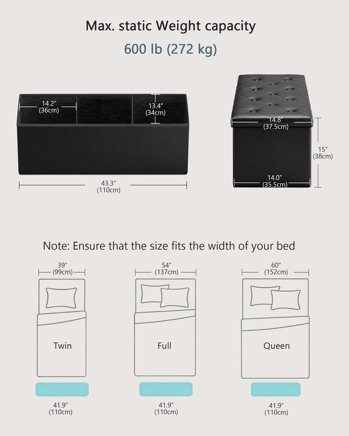Folding Storage Ottoman Bench