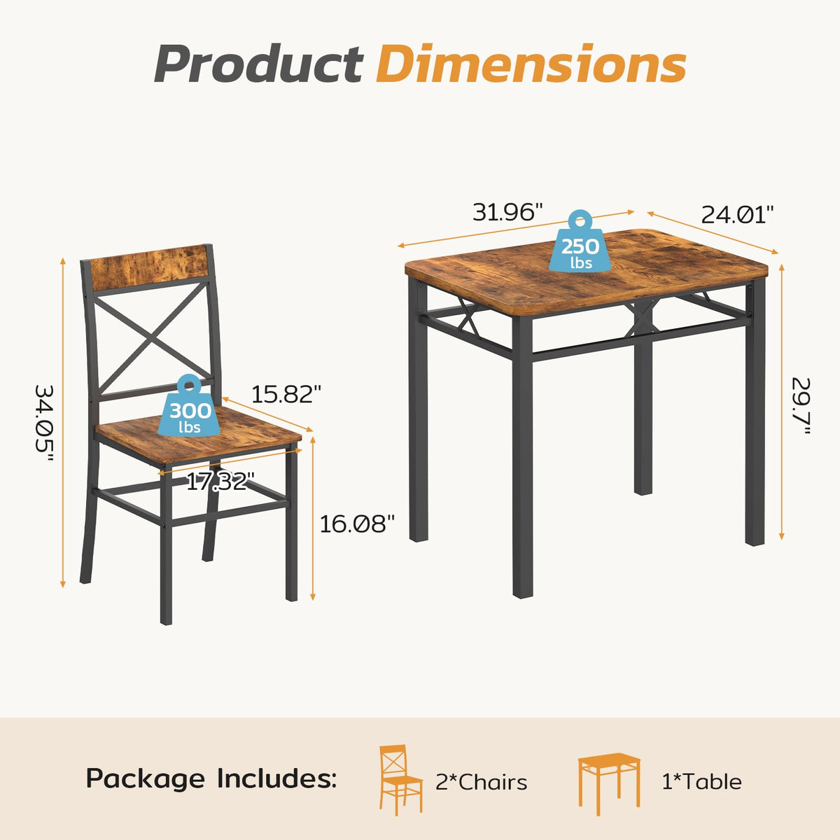 3-Piece Dining Table Set