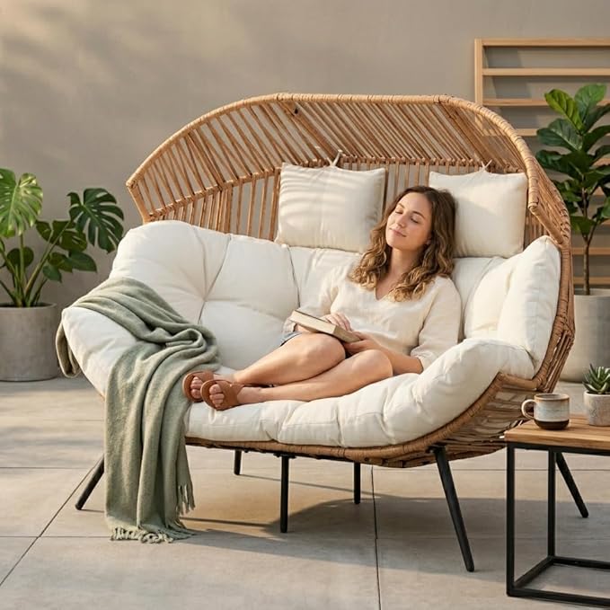 Wicker Egg Chair – Outdoor & Indoor Rattan Patio Chair with Cushion