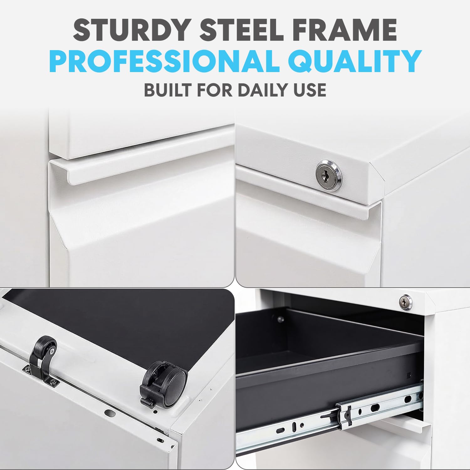 3-Drawer Mobile File Cabinet with Lock
