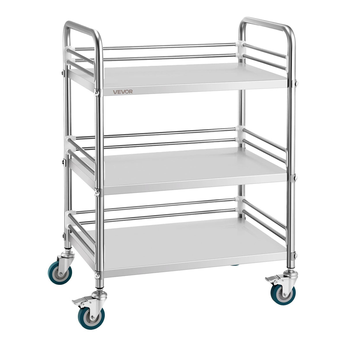 VEVOR Stainless Steel Rolling Cart, 3-Tier Metal Utility Cart with Wheels