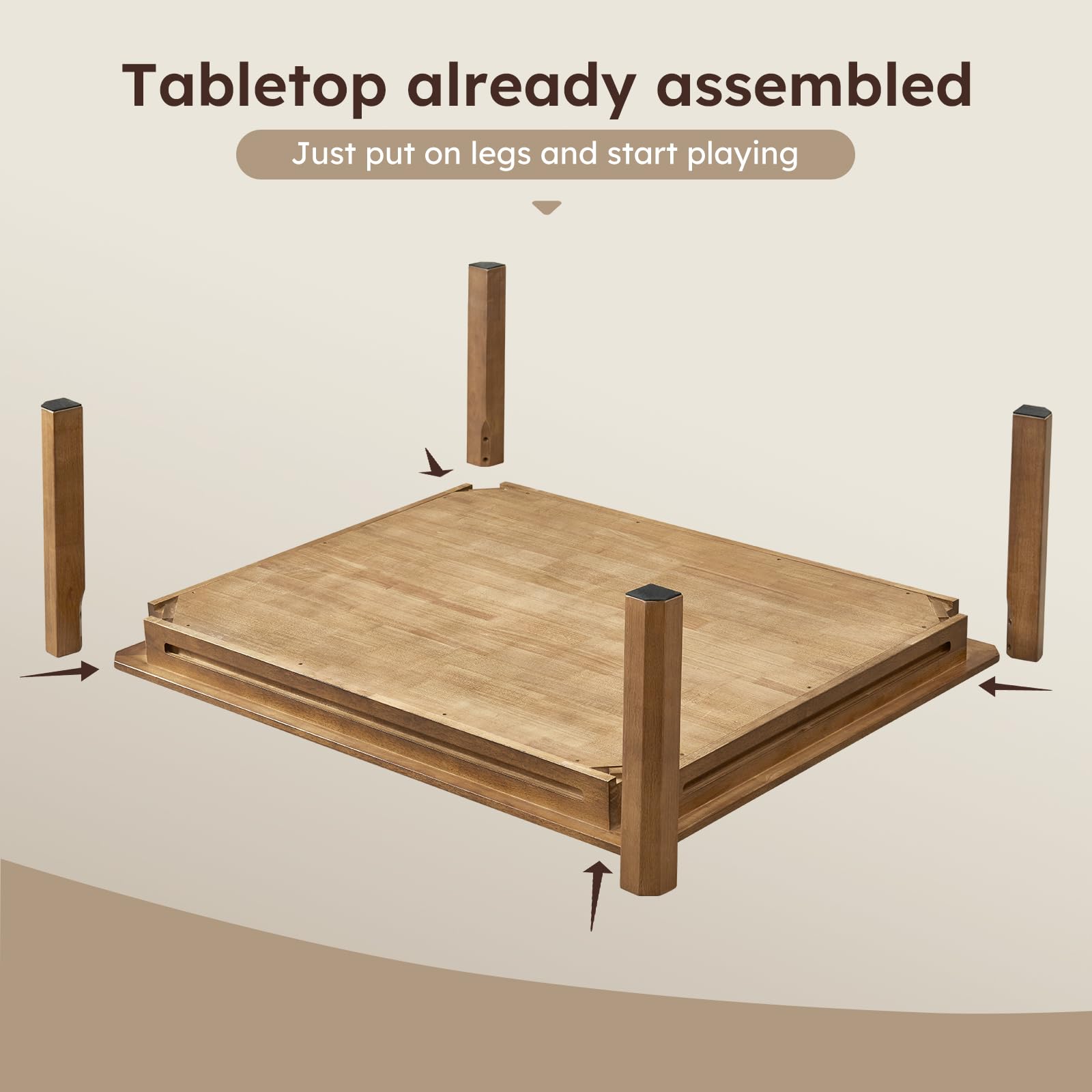 Board Game Coffee Table with Removable Table Top, Seats 4 Players with 3ft-7in x 2ft-9in Play Area, Includes Play Mat and Detachable Cup Holders, Minimal Assembly Required