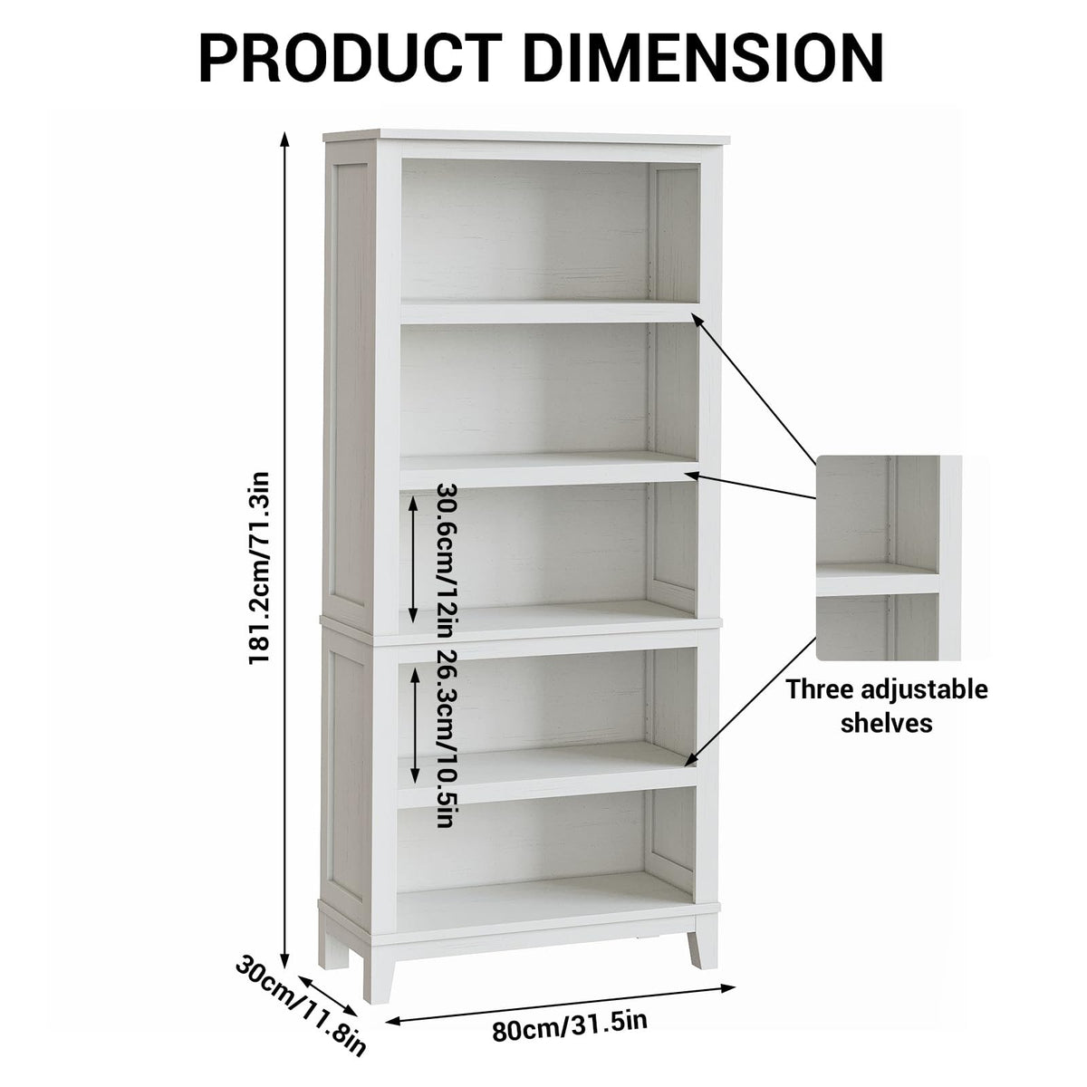 Adjustable 5-Shelf Farmhouse Bookcase