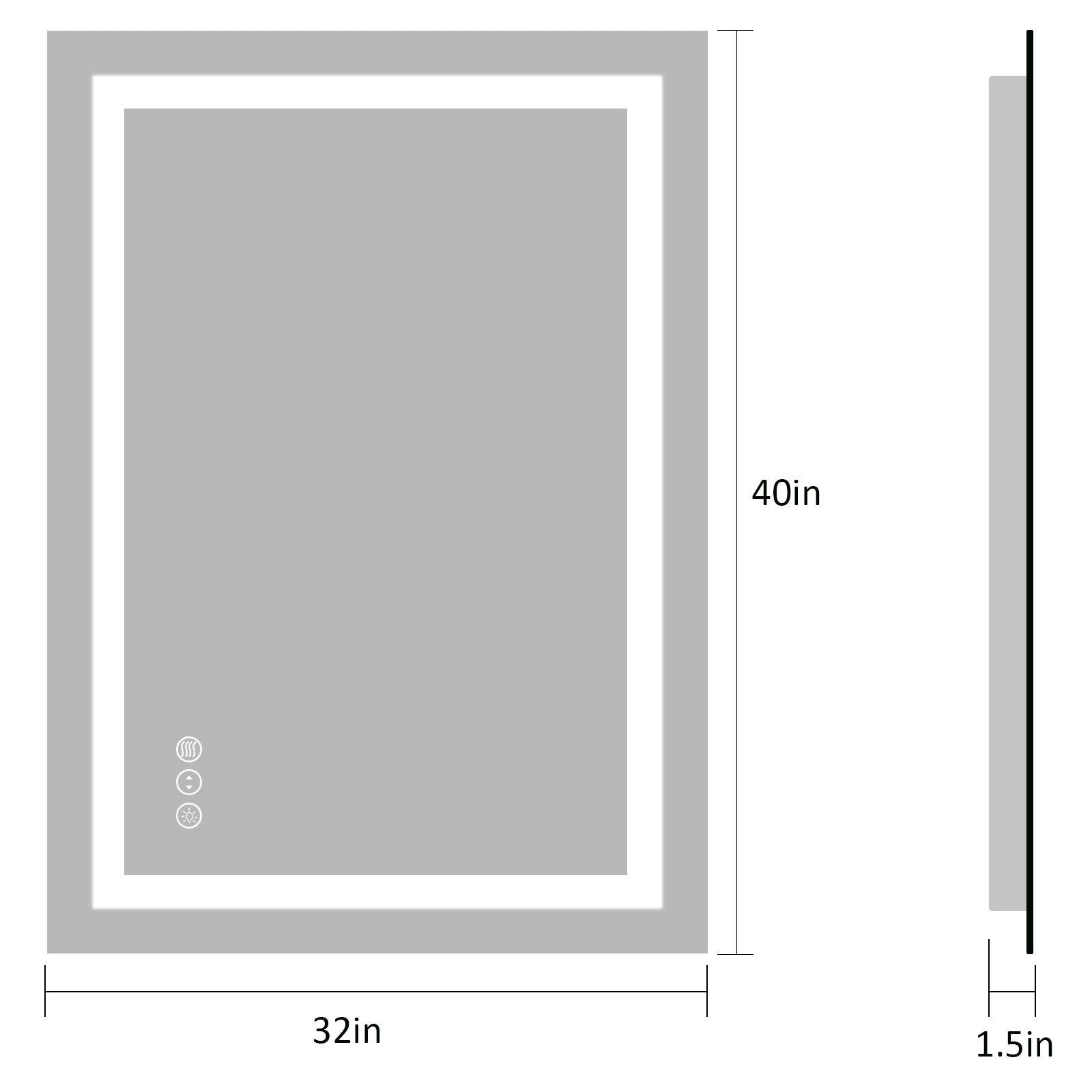 40x32 LED Bathroom Mirror with Front & Backlit, Anti-Fog & Dimmer
