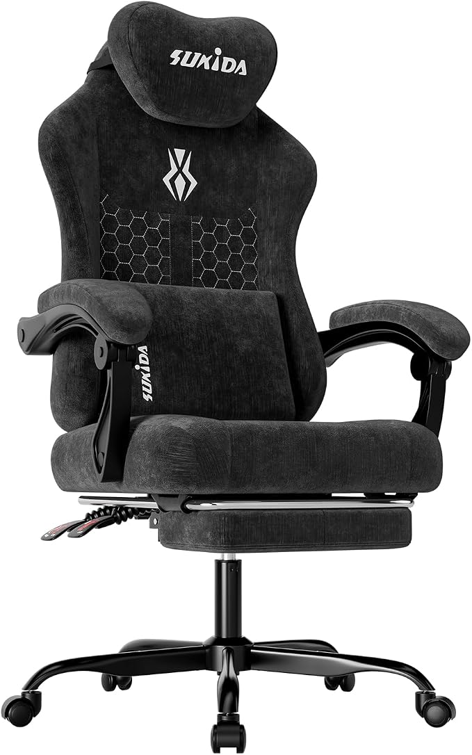Green Fabric Gaming Chair with Footrest