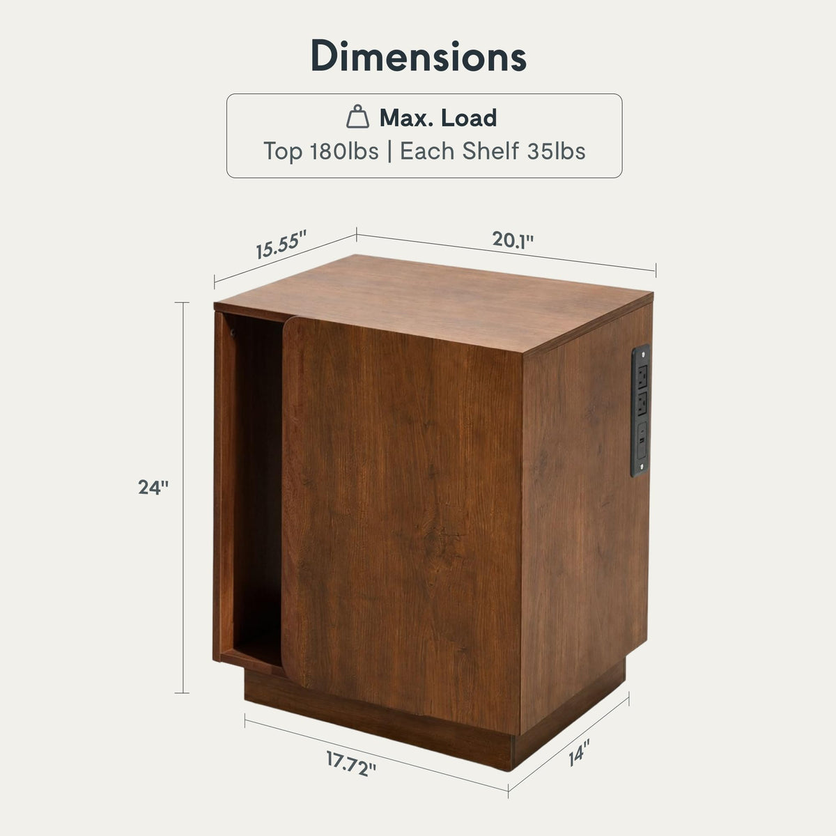 FLEXISPOT Mid-Century Modern Nightstand with Charging Station, Walnut, Left