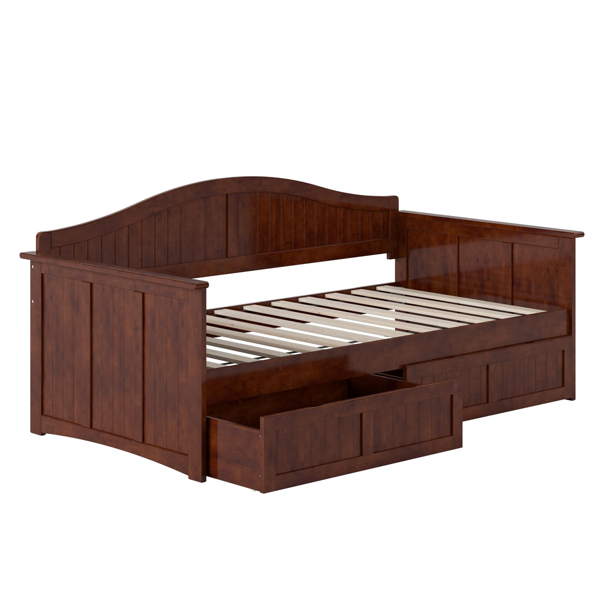 AFI, Nantucket Twin Size Wood Daybed Frame with 2 Storage Drawers, Walnut