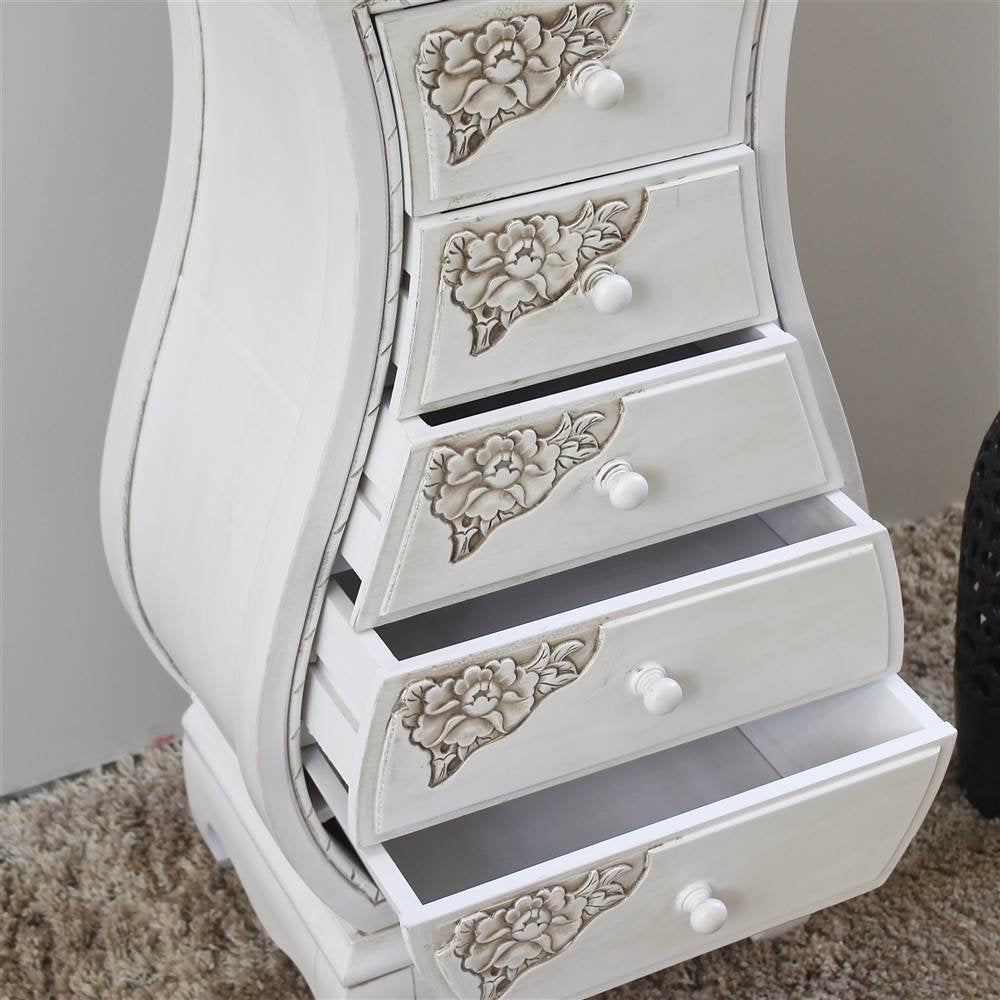 5-Drawer Bombe Chest – Antique White
