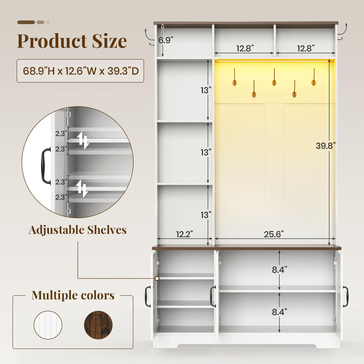 White LED Hall Tree with Shoe Storage
