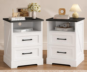 White Farmhouse Nightstands, Set of 2