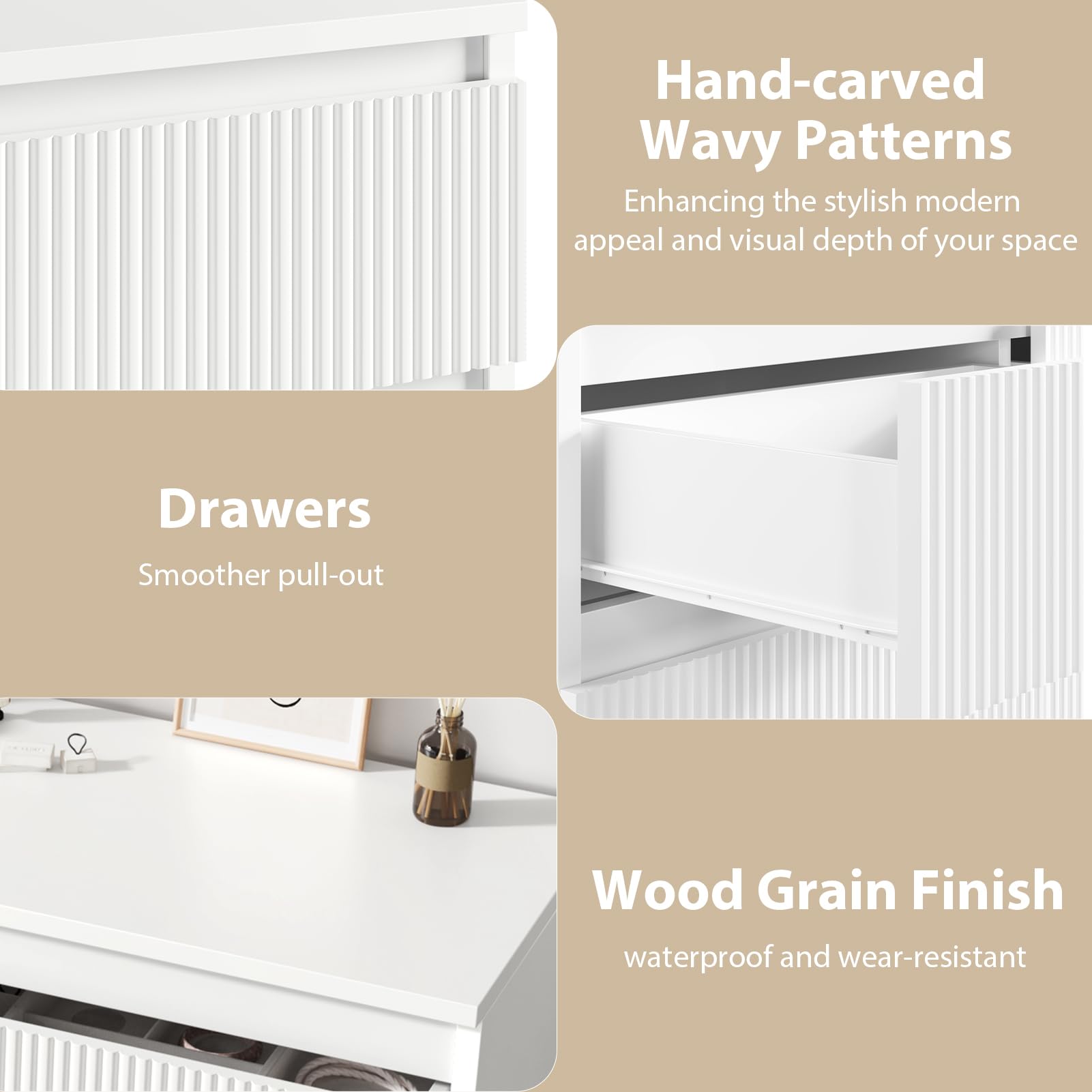 6-Drawer Fluted Dresser with Hidden Handles