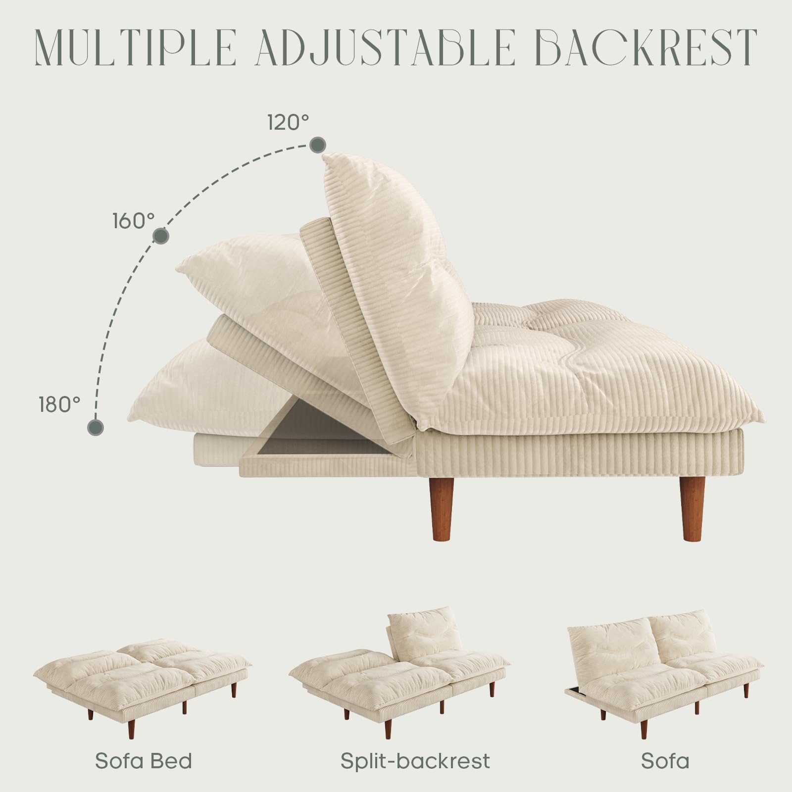 Corduroy Convertible Futon Sofa Bed with Adjustable Backrest