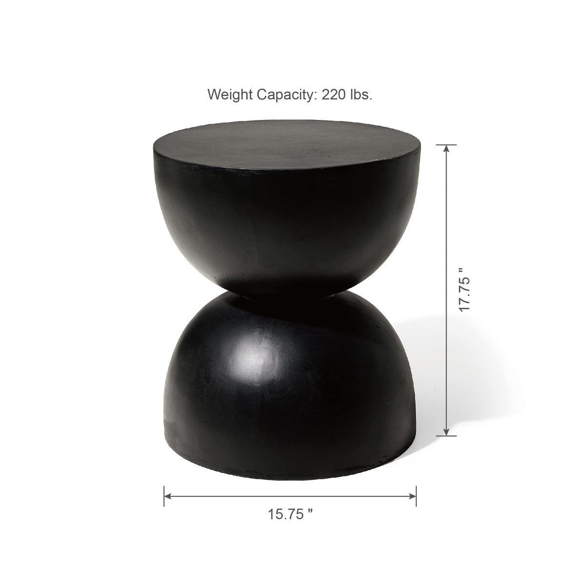 Glitzhome Outdoor Side Table, Round Accent End Table, Lightweight Hourglass Faux Terrazzo Decorative Garden Stool, 17.75" H Black Planter Stand for Patio Porch Balcony Living Room