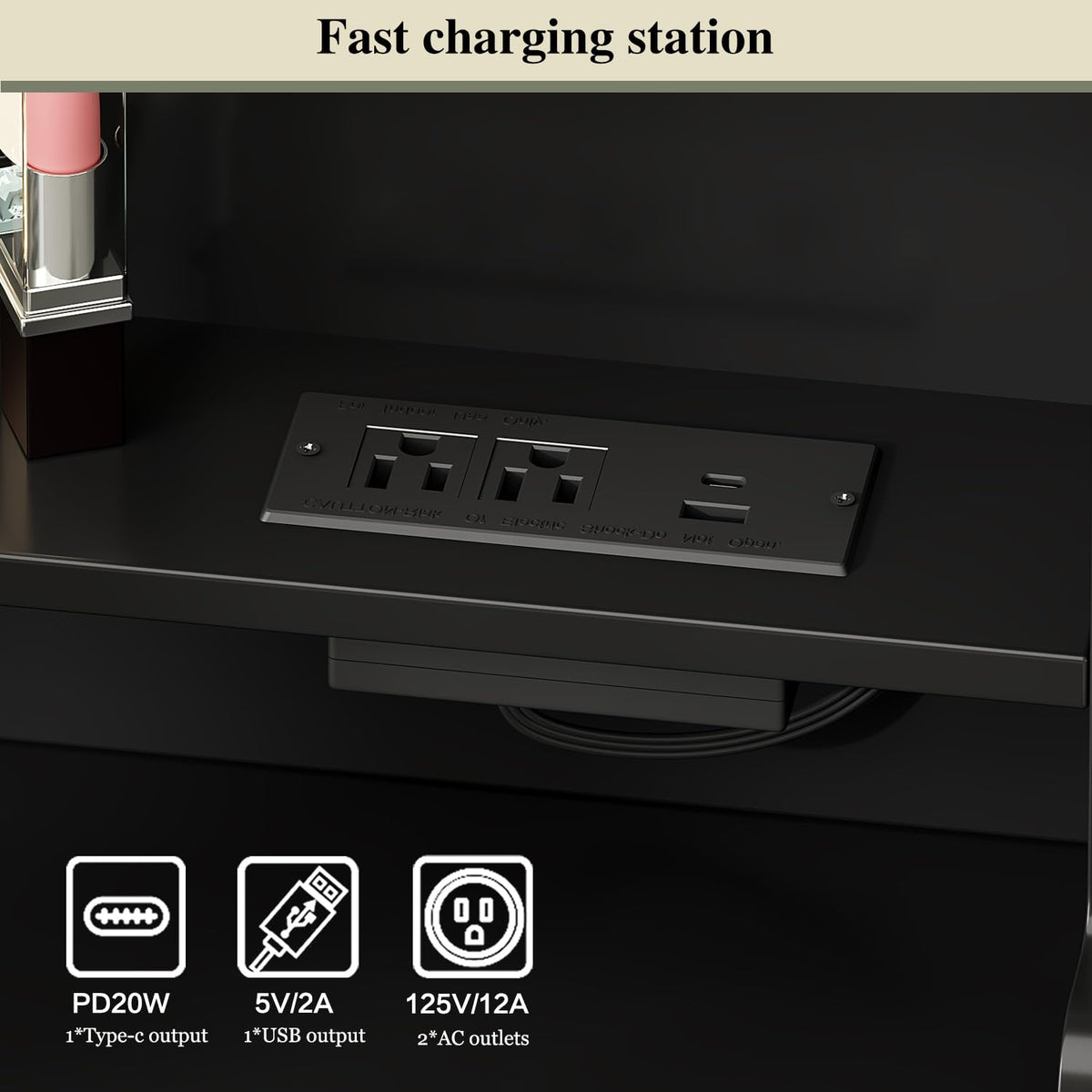 55.91“Makeup Vanity Desk with Mirror and Lights, Vanity Desk with 8 Drawers & Storage Shelves, Vanity Table with Power Outlet, 3 Color Modes & Adjustable Brightness Dressing Table, Bedroom,Black